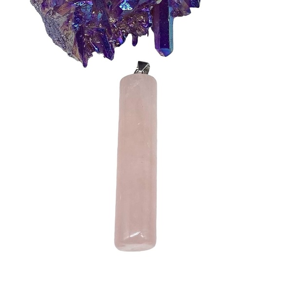 Rose Quartz Cylinder Necklace Pendant Long Natural Stone Crystal Light Pink - Picture 1 of 4